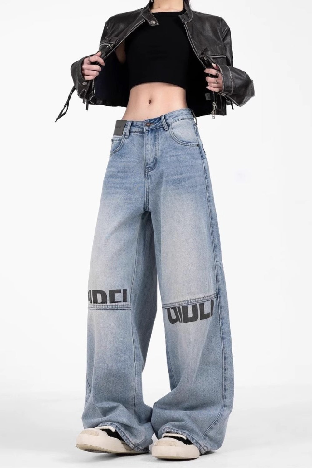 High-Waist Vintage Washed Wide-Leg Denim Jeans