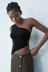 Metal Detail One-Shoulder Crop Top