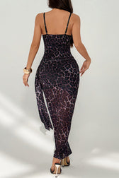 Lace Leopard Spaghetti Wrap Slim Lace Dress