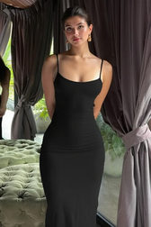 Solid Cutout Back Bodycon Curve Long Slip Dress