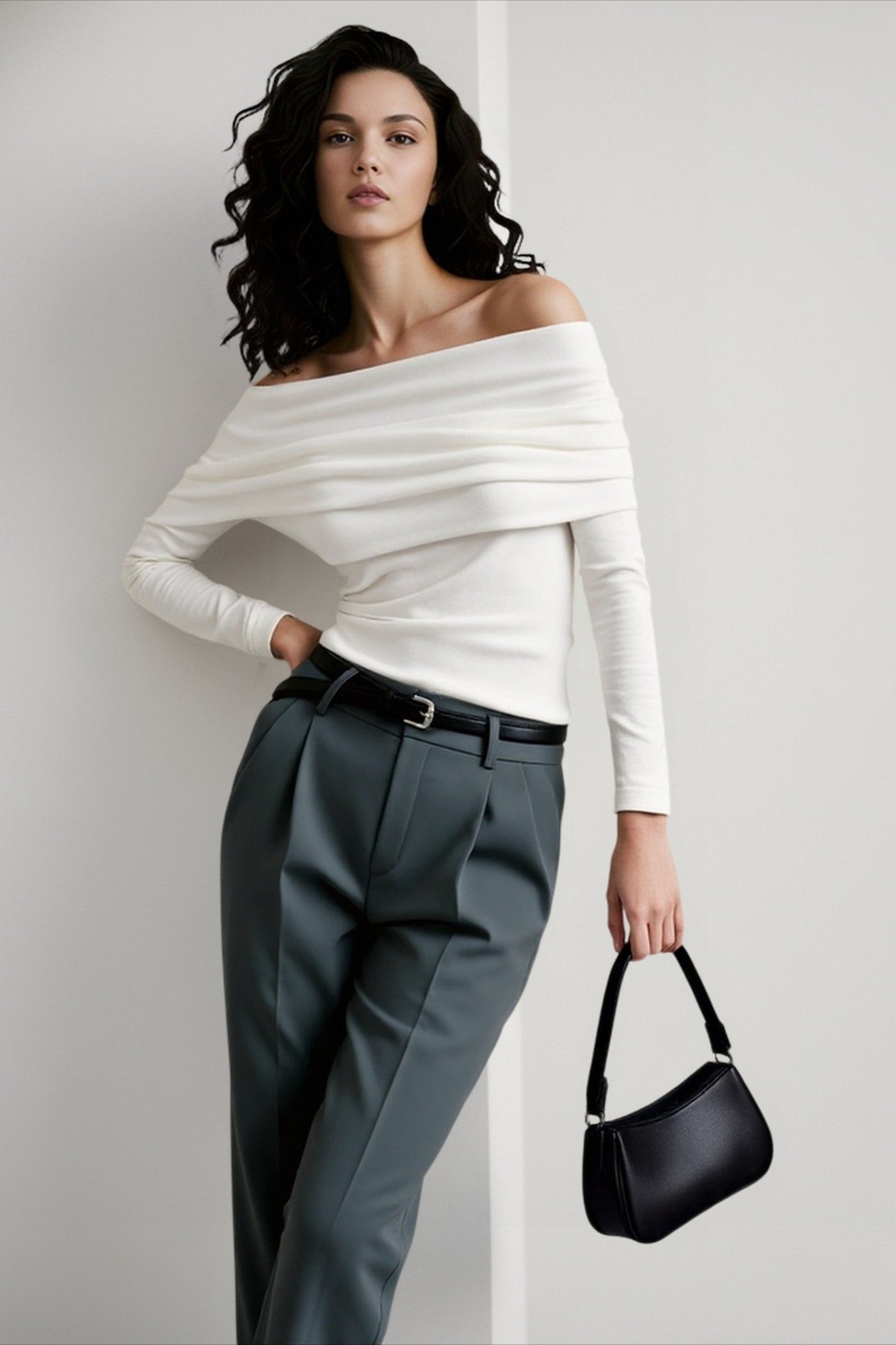 Off Shoulder Slim Knit Sweater