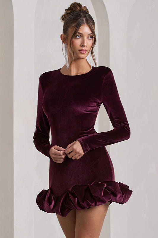 Velvet Crew Neck Ruched Midi Dress 2