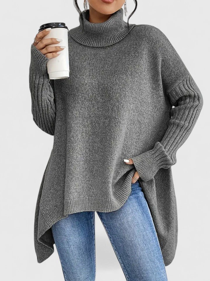 Turtleneck Drop Shoulder High Low Oversized Sweater