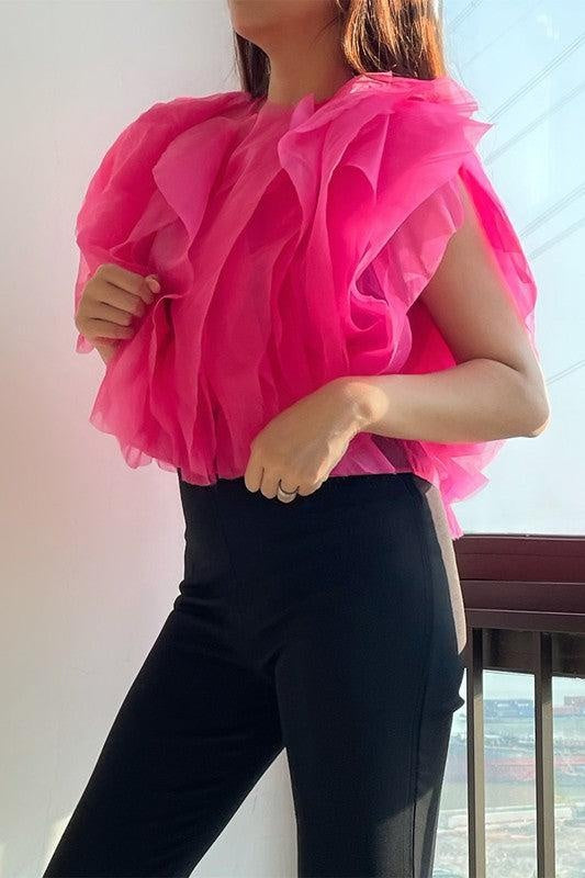 Ruffled Feathers Sleeveless Tulle Top