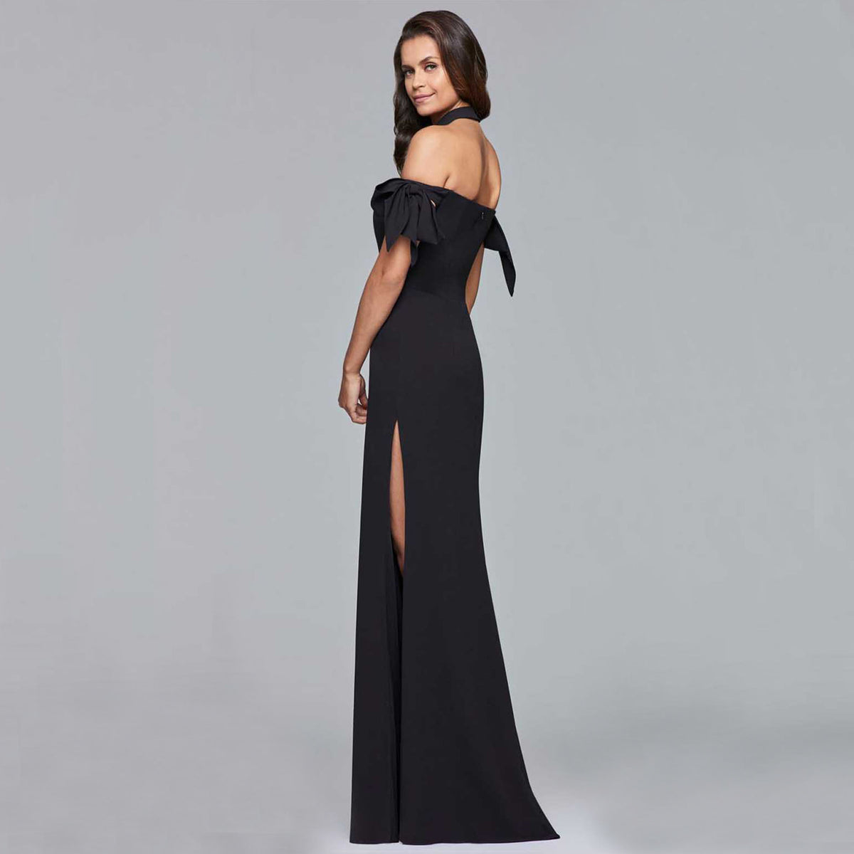 Off Shoulder Tie Sleeve Choker High Split Maxi Gown 2