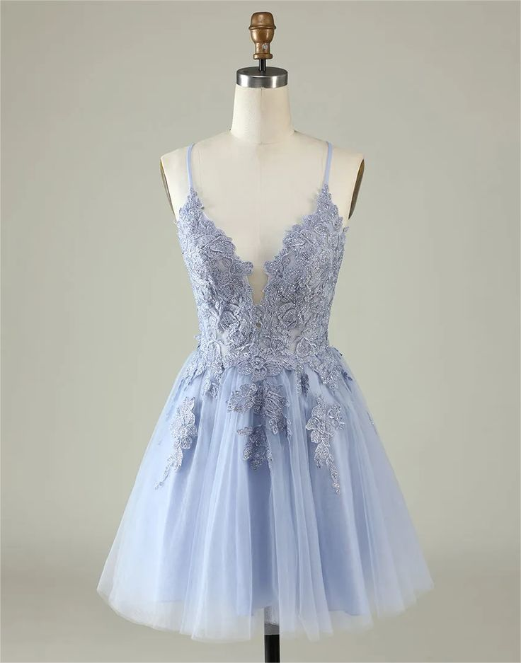 Spaghetti Straps Tulle Appliques Short Backless Prom Dress Party Dress cc1778