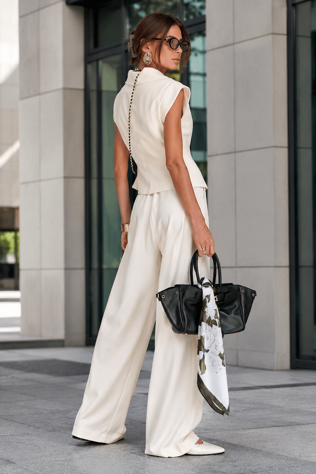 Sleeveless Lapel Two Piece Work Set