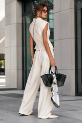 Sleeveless Lapel Two Piece Work Set