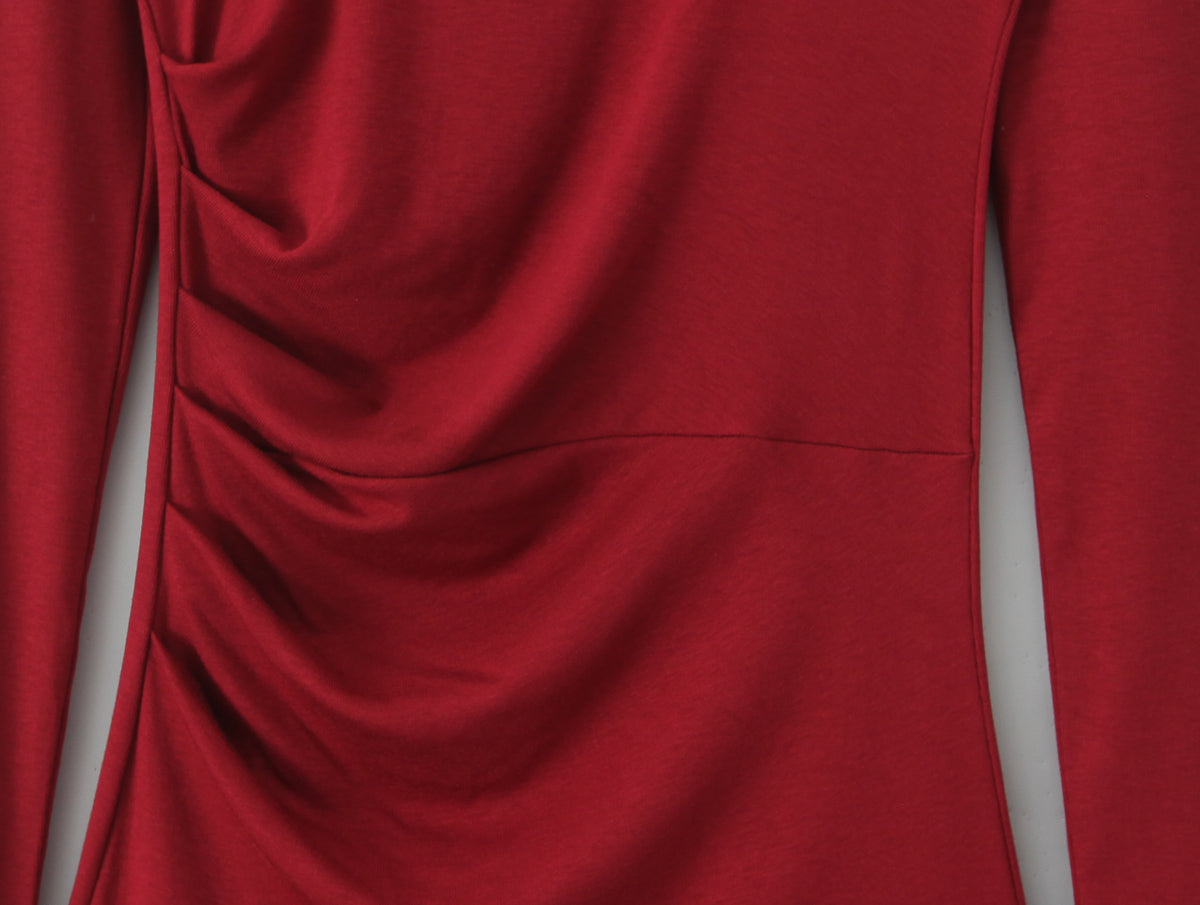 Square Neck Long Sleeve Ruched Waist Bodycon Maxi Dress 3