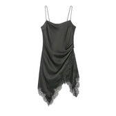 Boat Neck Irregular Asymmetric Spaghetti Strap Lace Dress - View 5