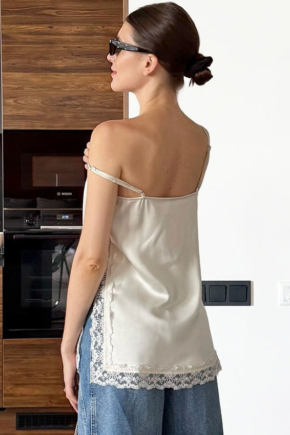 Lace Trim Satin Cami Top