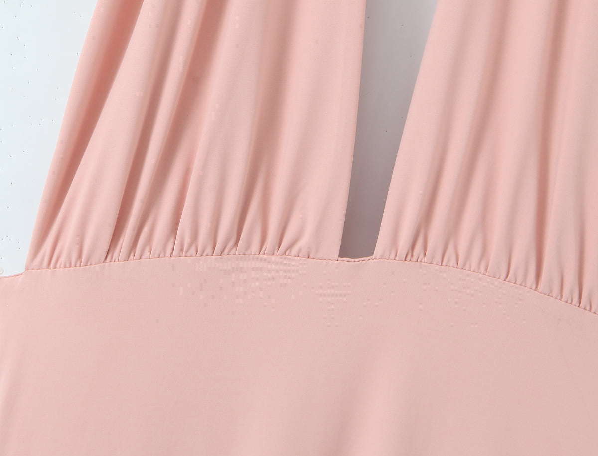 Halter Neck Plunging Backless Ruffle Asymmetric Hem Mini Dress 4