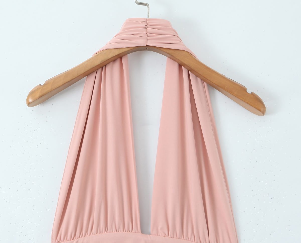 Halter Neck Plunging Backless Ruffle Asymmetric Hem Mini Dress 8