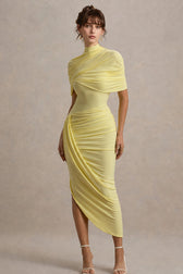 Solid Ruched Bodycon Cape Party Dress