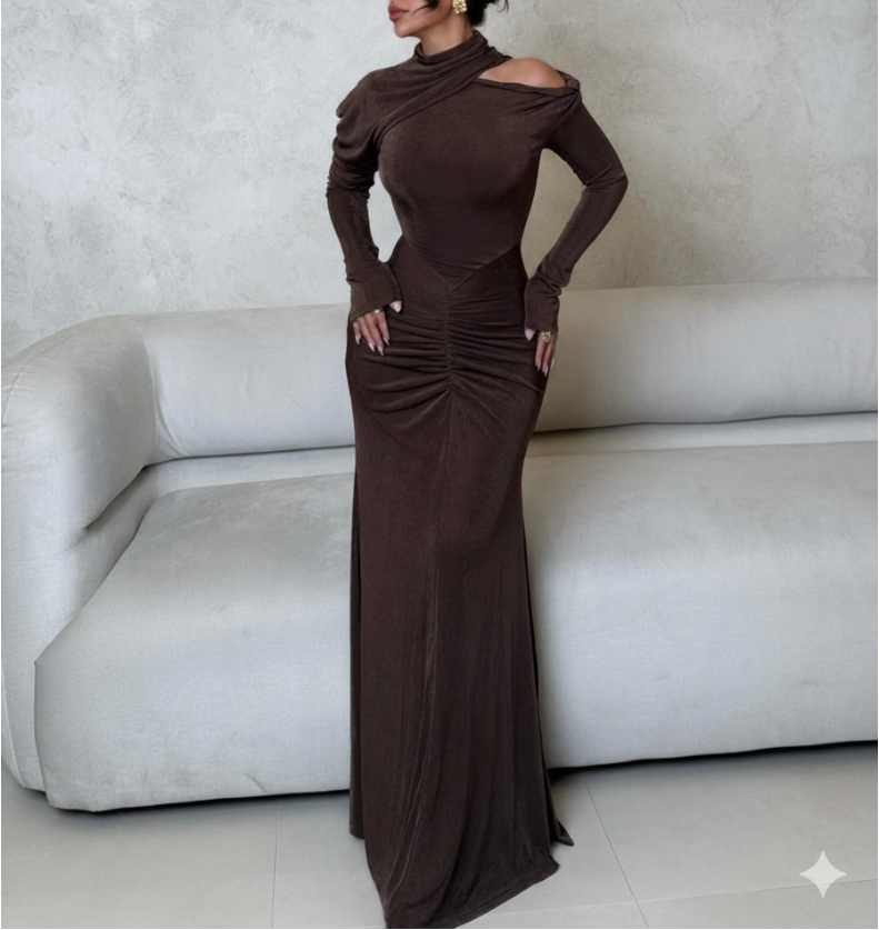 Autumn Winter Women Clothing Middle East Shoulder Long Sleeve Narrow Dress