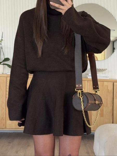 High Neck Long Sleeve Ribbed Knit Mini Dress 14