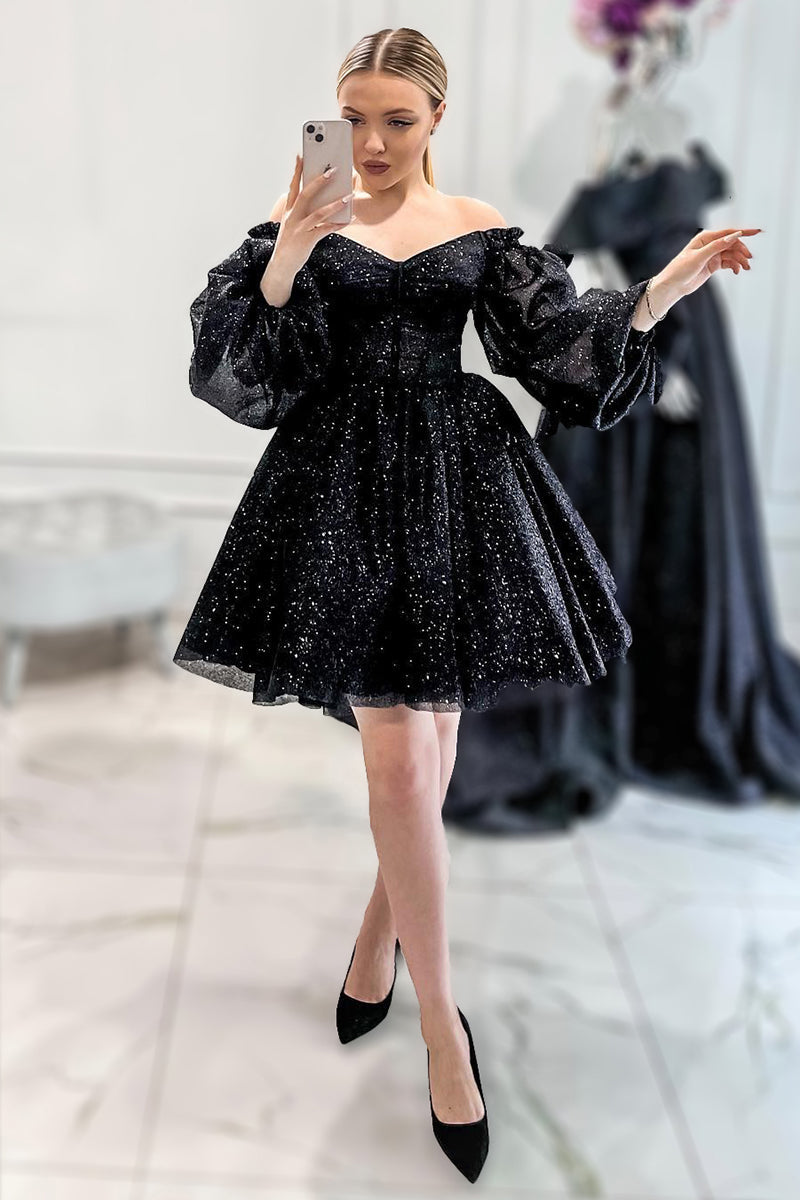 14714 - V Neck Glitter Long Sleeves Sequined Prom Dress