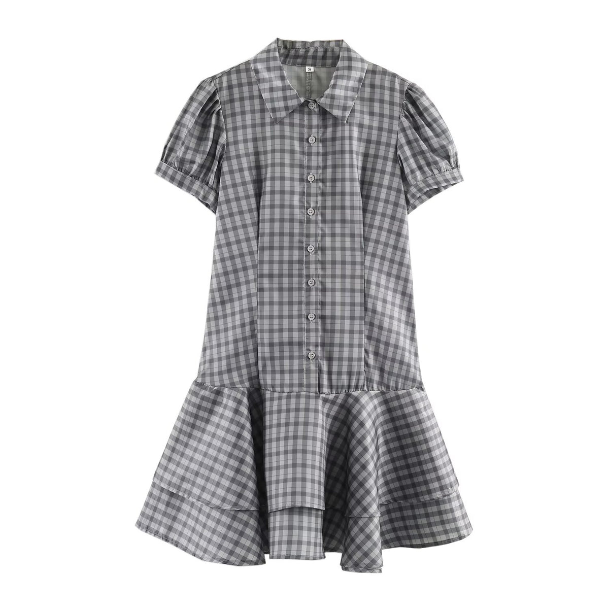 Women Clothing Spring Laminated Decoration Plaid Short Dress