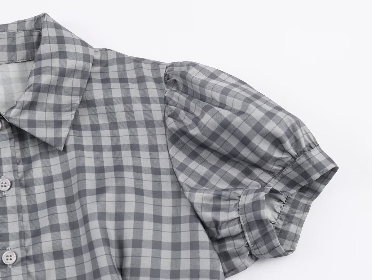Women Clothing Spring Laminated Decoration Plaid Short Dress