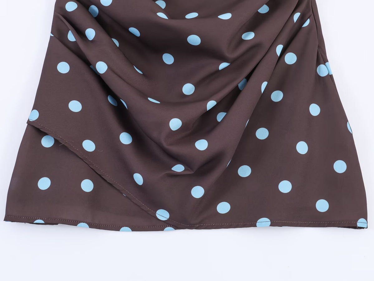 Polka Dot Satin Cowl Neck Cami Ruched Side Mini Dress 7