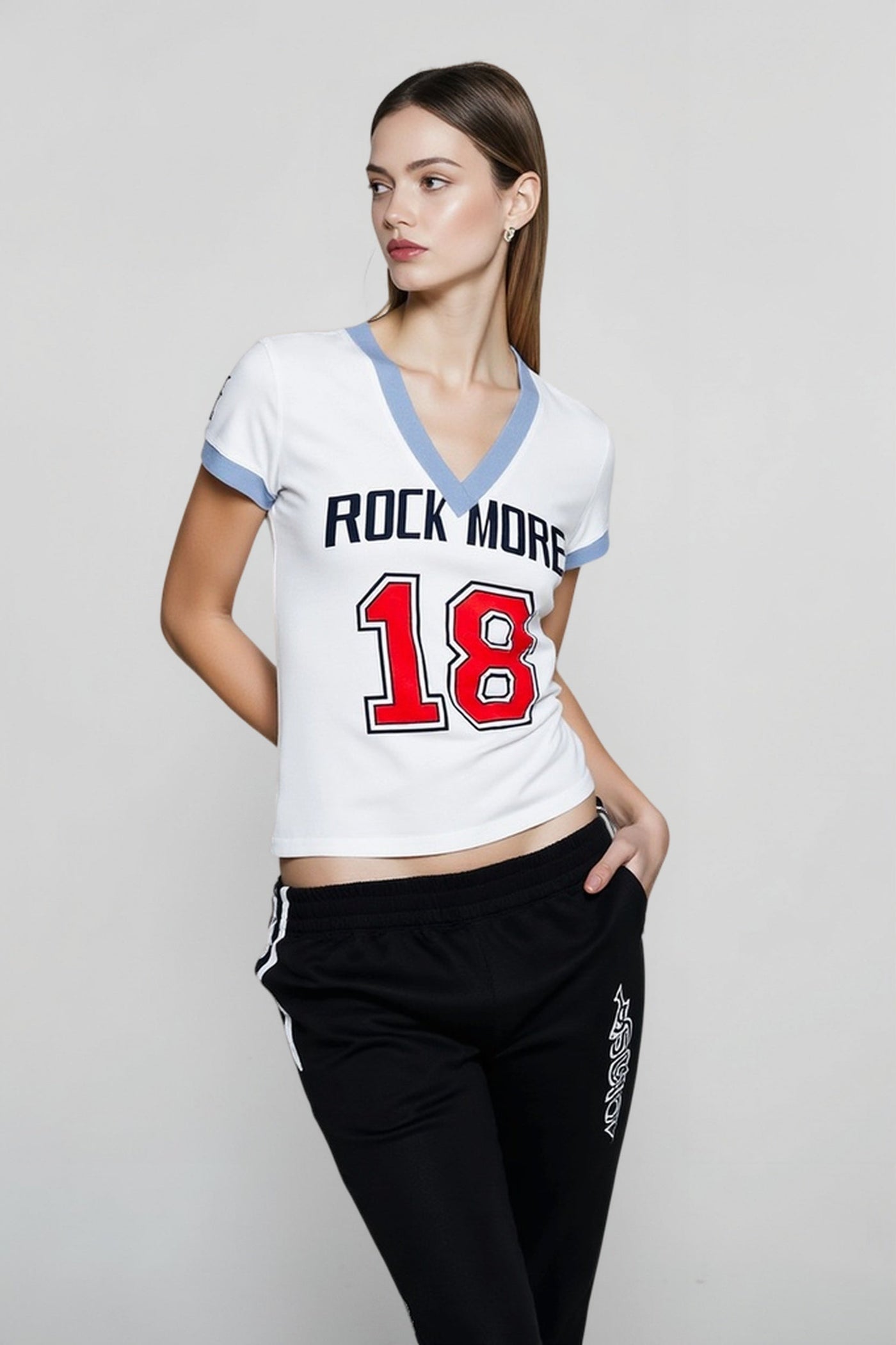 Colorblock V Neck Fitted T-shirts