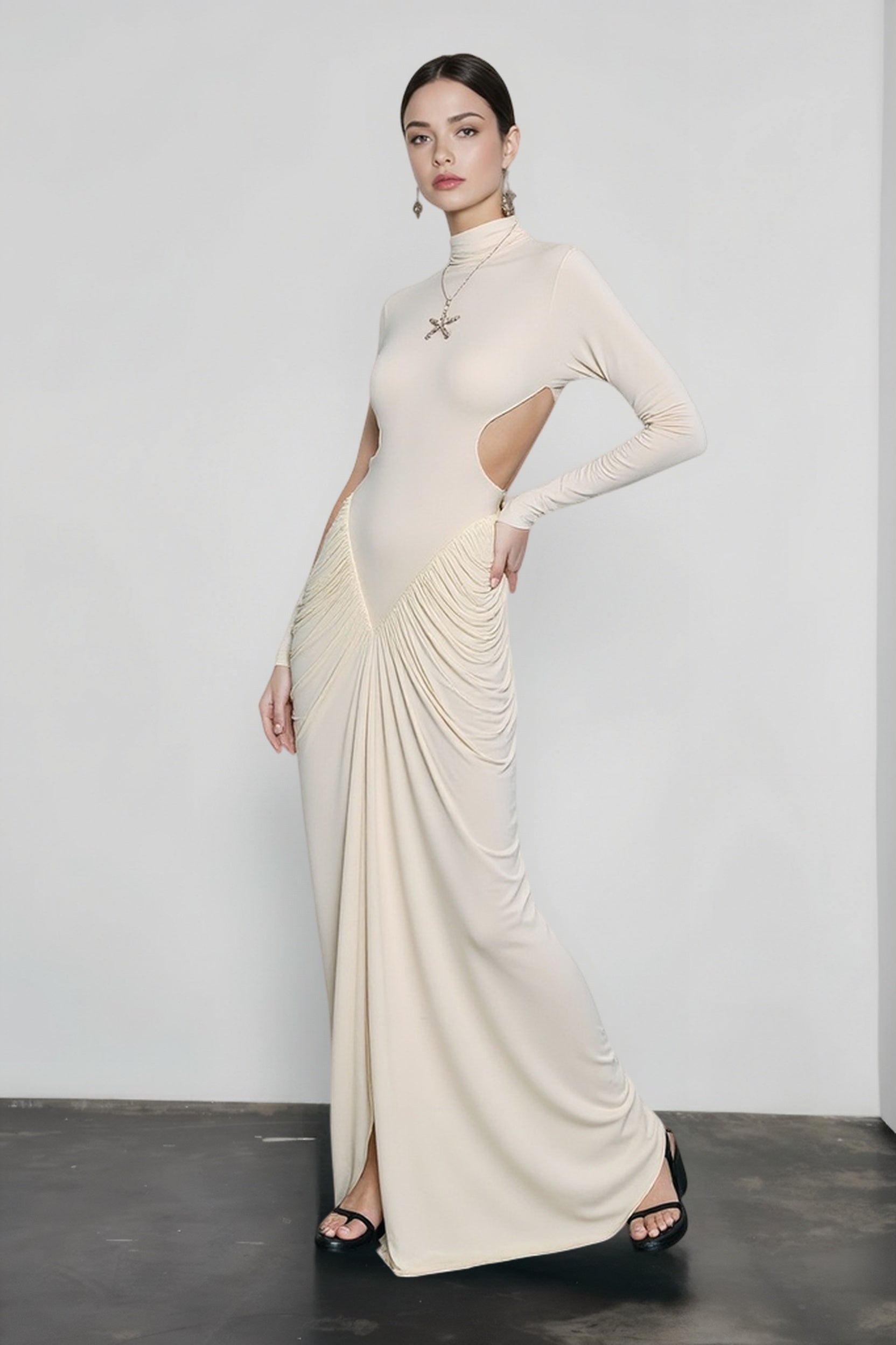 Backless High-Neck Ruched Dress