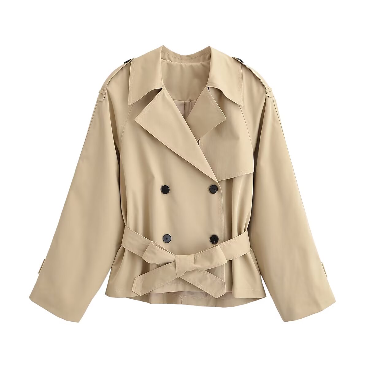 Women Clothing Summer Street Belt Padded Shoulder Wind Breaker