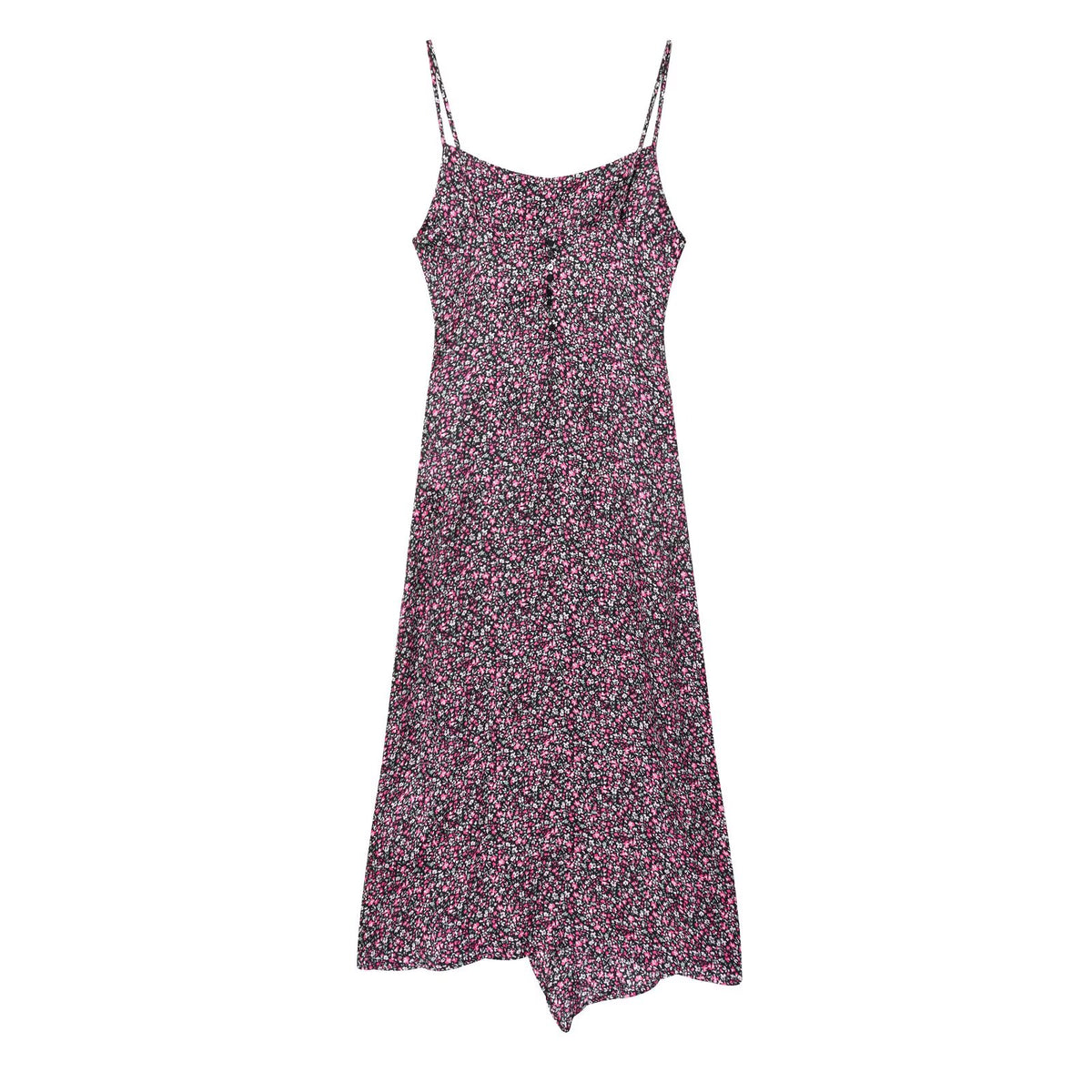 Ditsy Floral Print Scoop Neck Cami Asymmetric Hem Midi Dress 2
