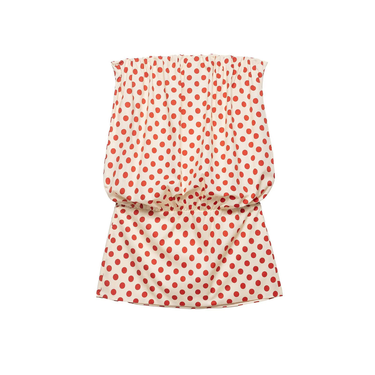 Polka Dot Strapless Tube Blouson Drop Waist Mini Dress 2
