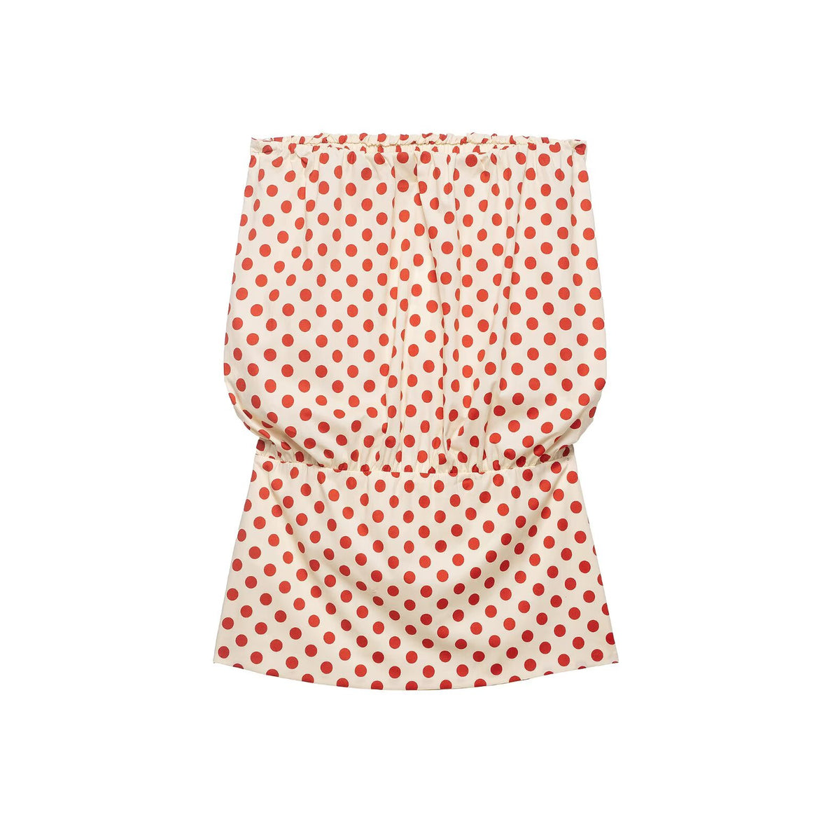 Polka Dot Strapless Tube Blouson Drop Waist Mini Dress 3