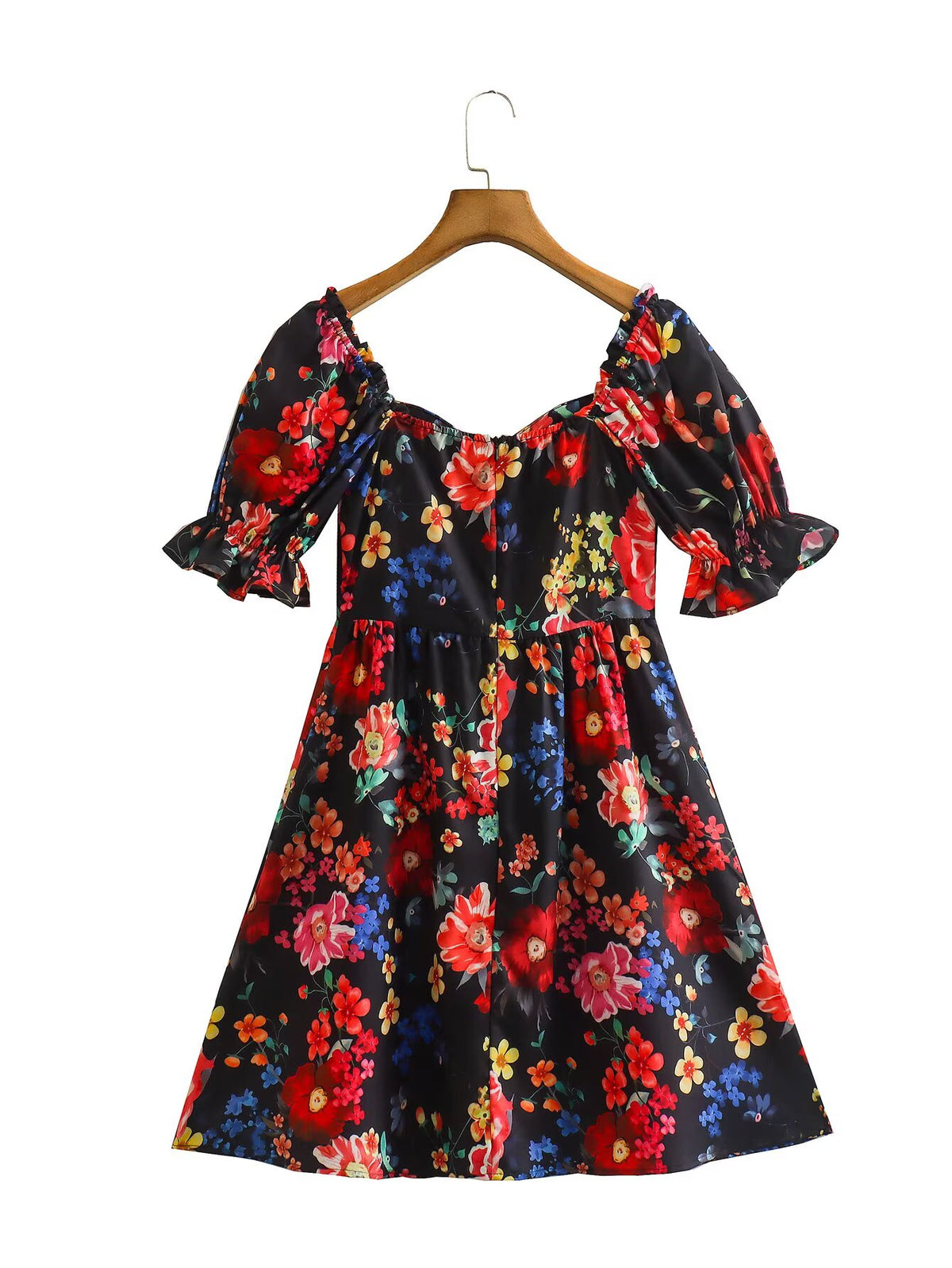Floral Print Sweetheart Neck Puff Sleeve Fit and Flare Mini Dress 2