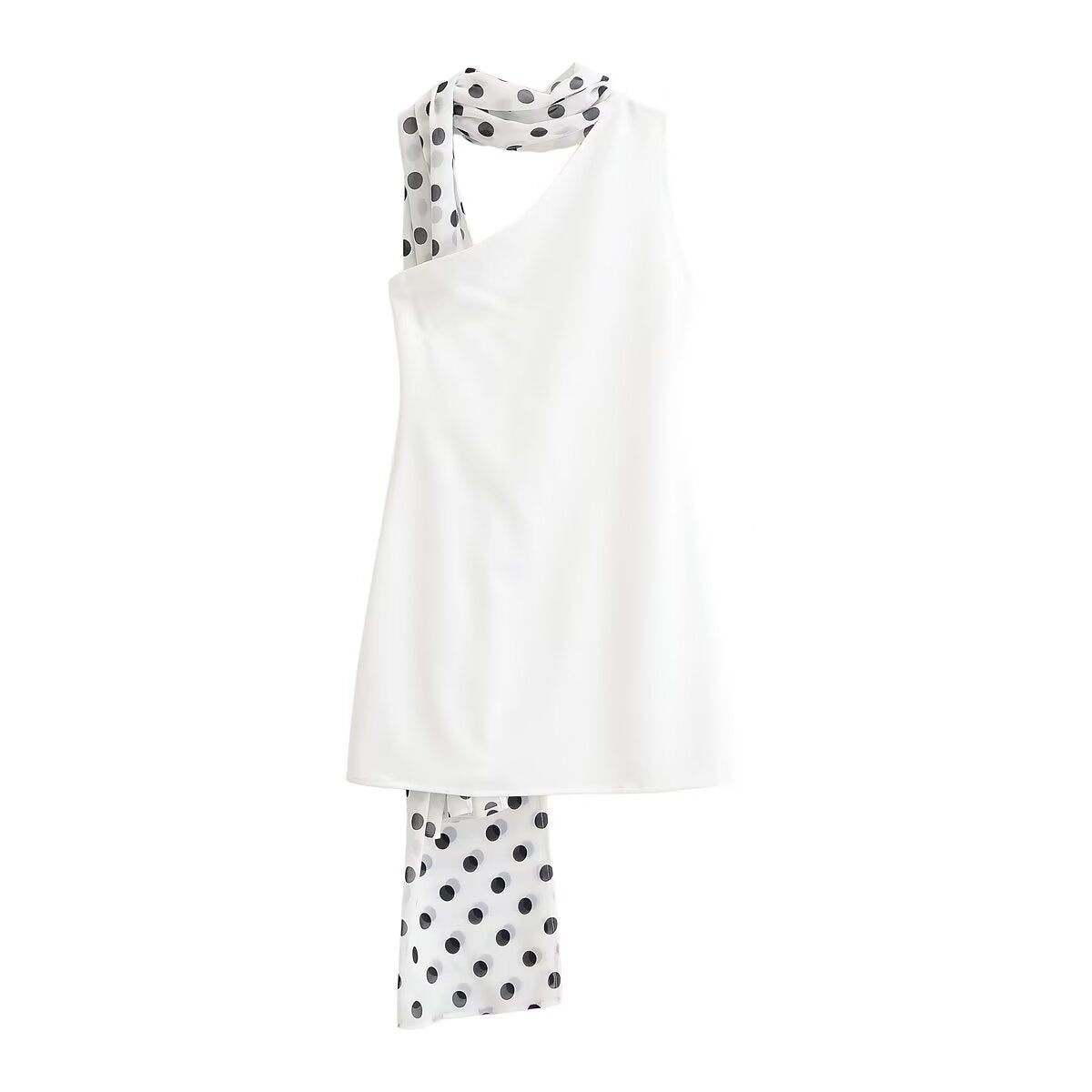 One Shoulder Sleeveless Polka Dot Scarf Neck Bodycon Mini Dress 2