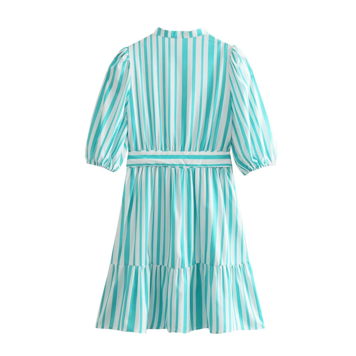 Popular Women Clothing Puff Sleeve Striped Dress