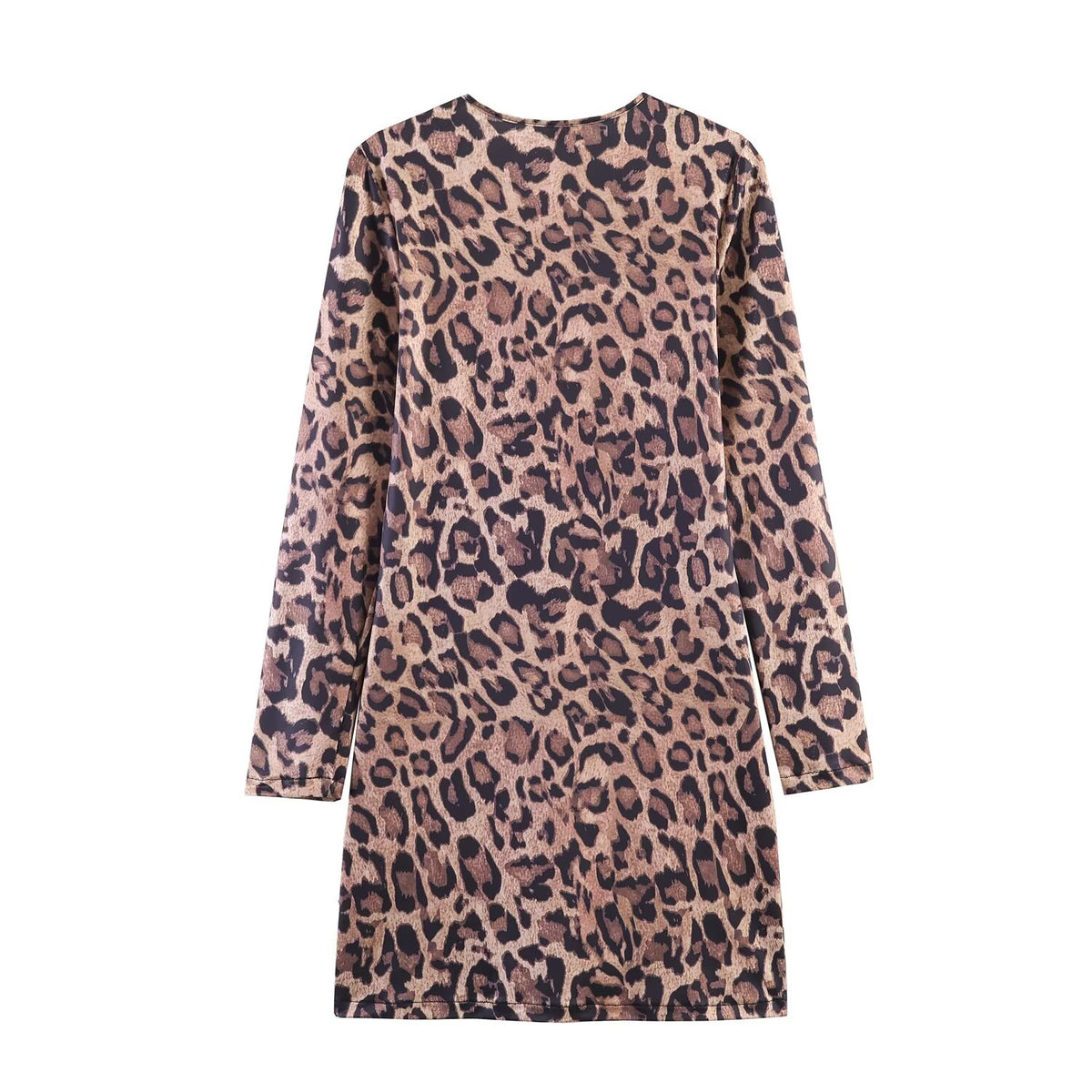 Leopard Print Crew Neck Long Sleeve Bodycon Mini Dress 3