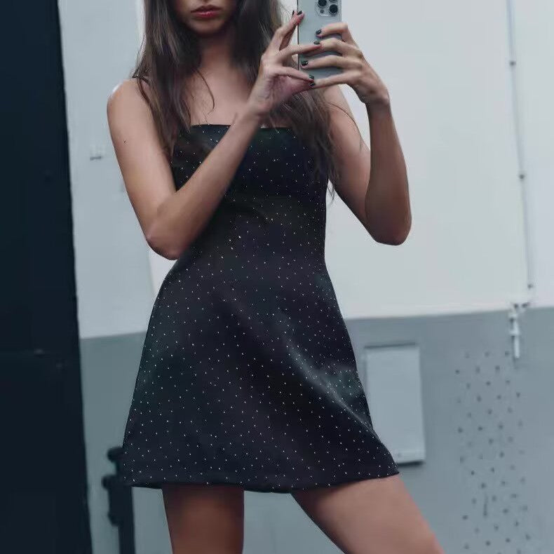 Early Spring Rhinestone Strap Dress Backless Sexy Dress