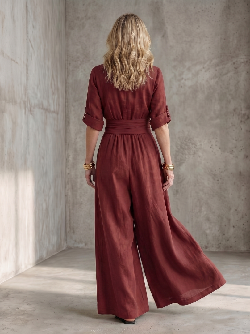 V-Neck Wrap Front Half Sleeve Wide Leg Jumpsuit