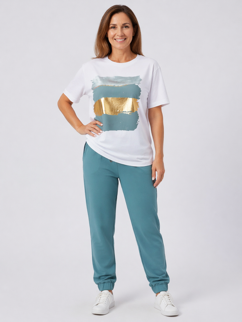 Foil Print Tee and Jogger Pants Two Piece Set