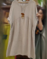 Linen Look Round Neck 3/4 Sleeve Loose Midi Dress 4