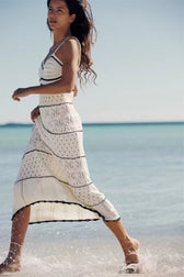 Crochet Knit Spaghetti Strap Pointelle Midi Dress 5