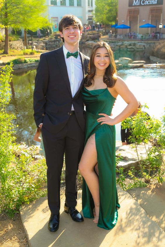 Dark Green Silk Prom Dress,Senior Prom Gown cc954