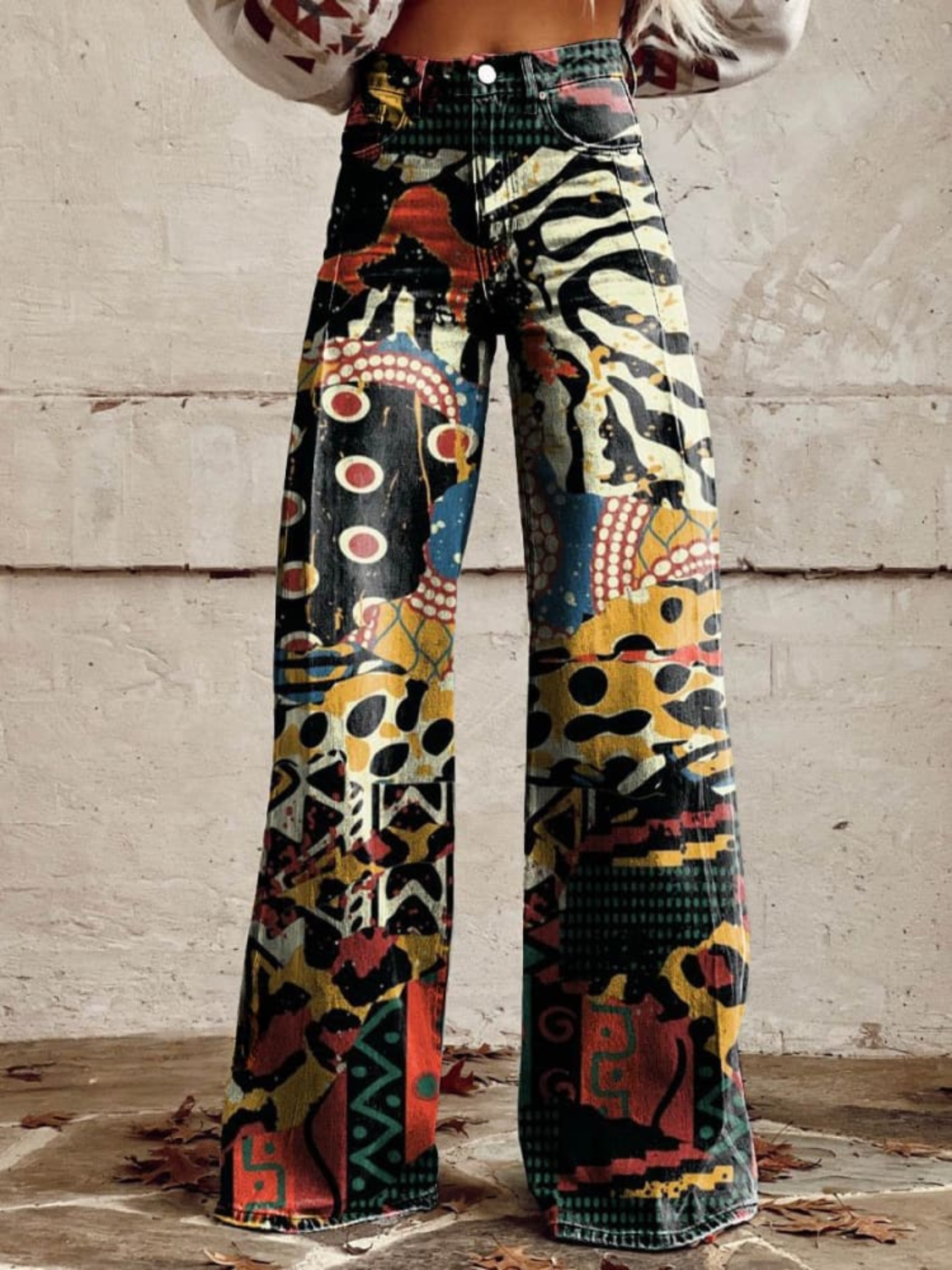 Abstract Print High Waist Wide Leg Pants