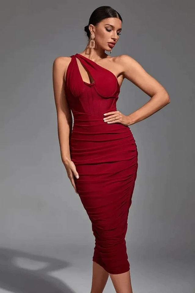 Cutout Asymmetric Midi Dress