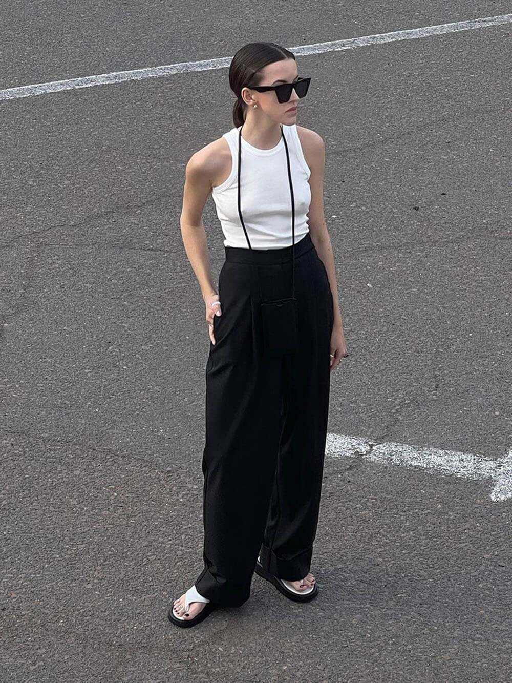 High Waist Pleated Wide Leg Tailored Trousers