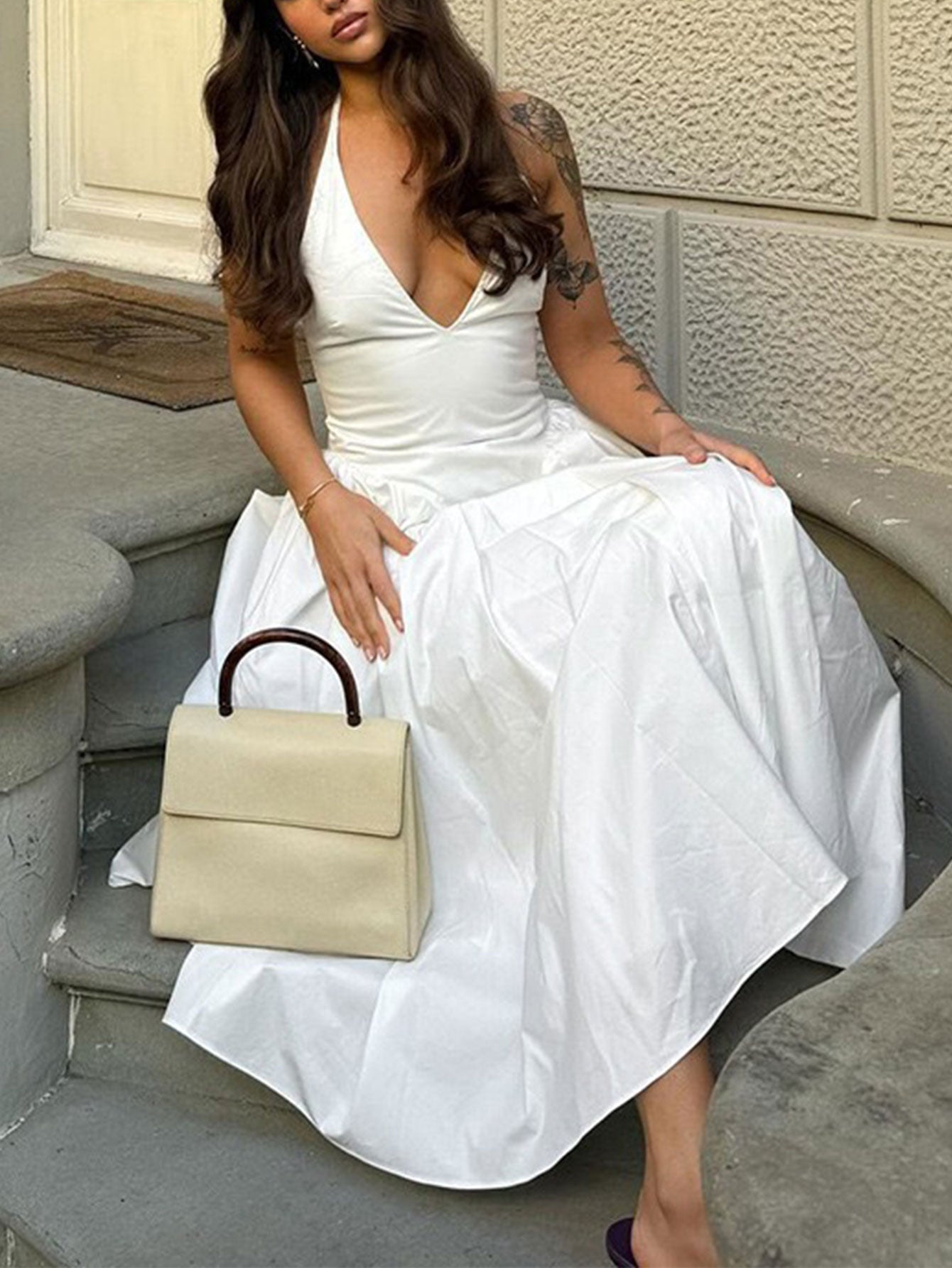 Exclusive Naomi Midi Dress with Deep V Neck Statement Occasion Edit