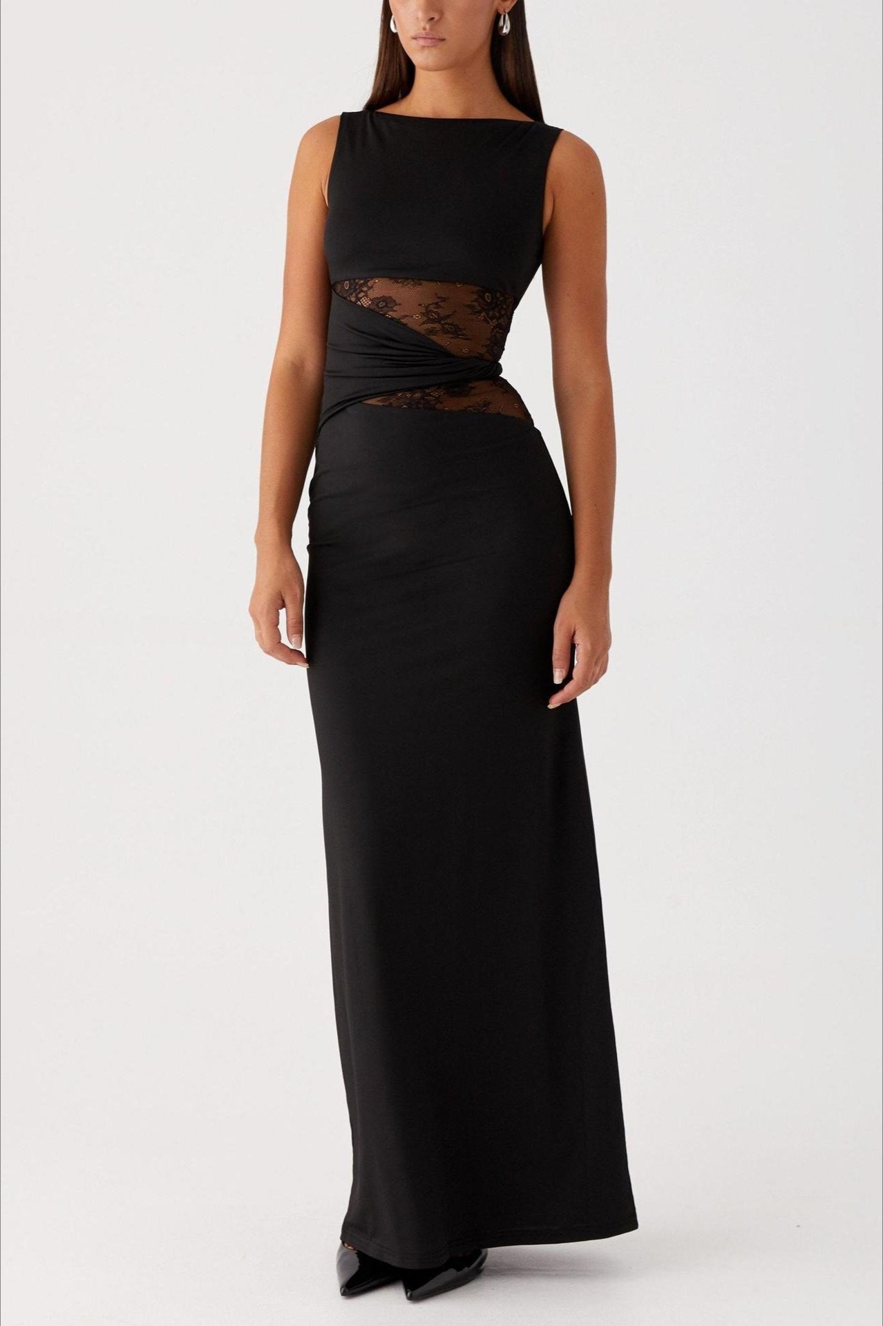 Slim Sheer Lace Paneled Maxi Lace Dress 8