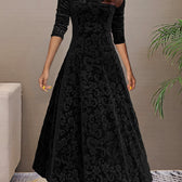 Floral Velvet V-Neck Long Sleeve Fit and Flare Midi Dress 7