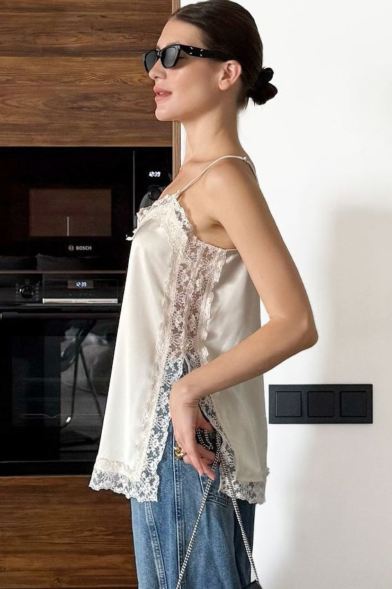 Lace Trim Satin Cami Top
