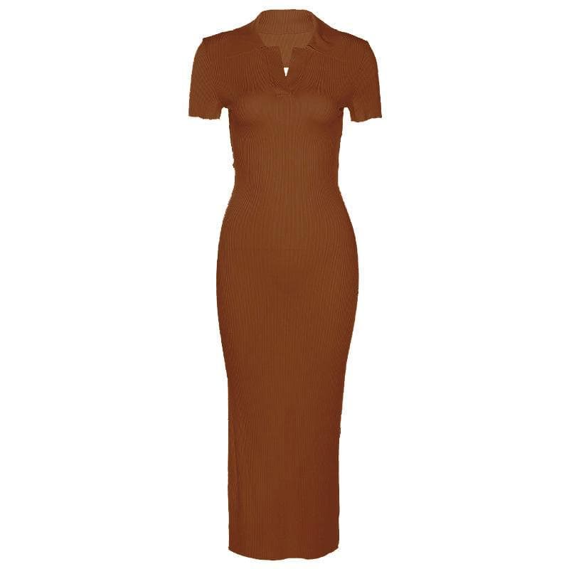 Solid Short sleeve V Neck open back Dress