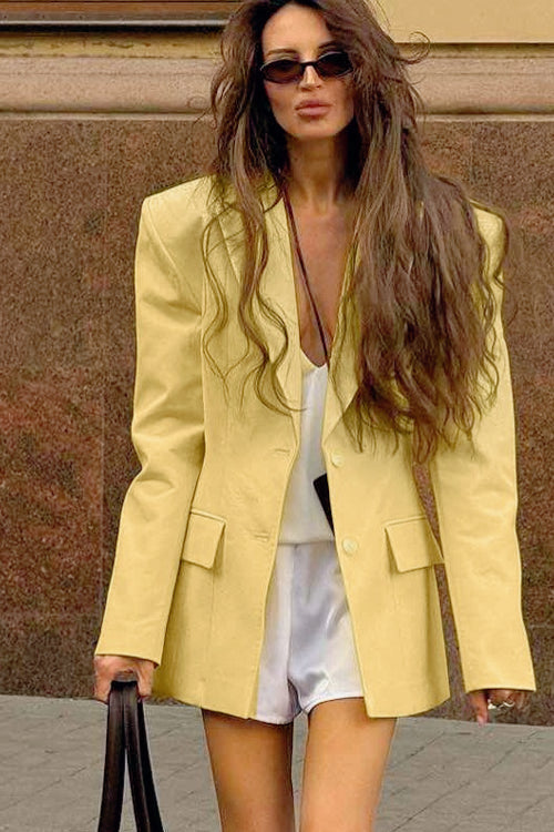 Notch Lapel Padded Shoulder Flap Pocket Oversized Blazer 3