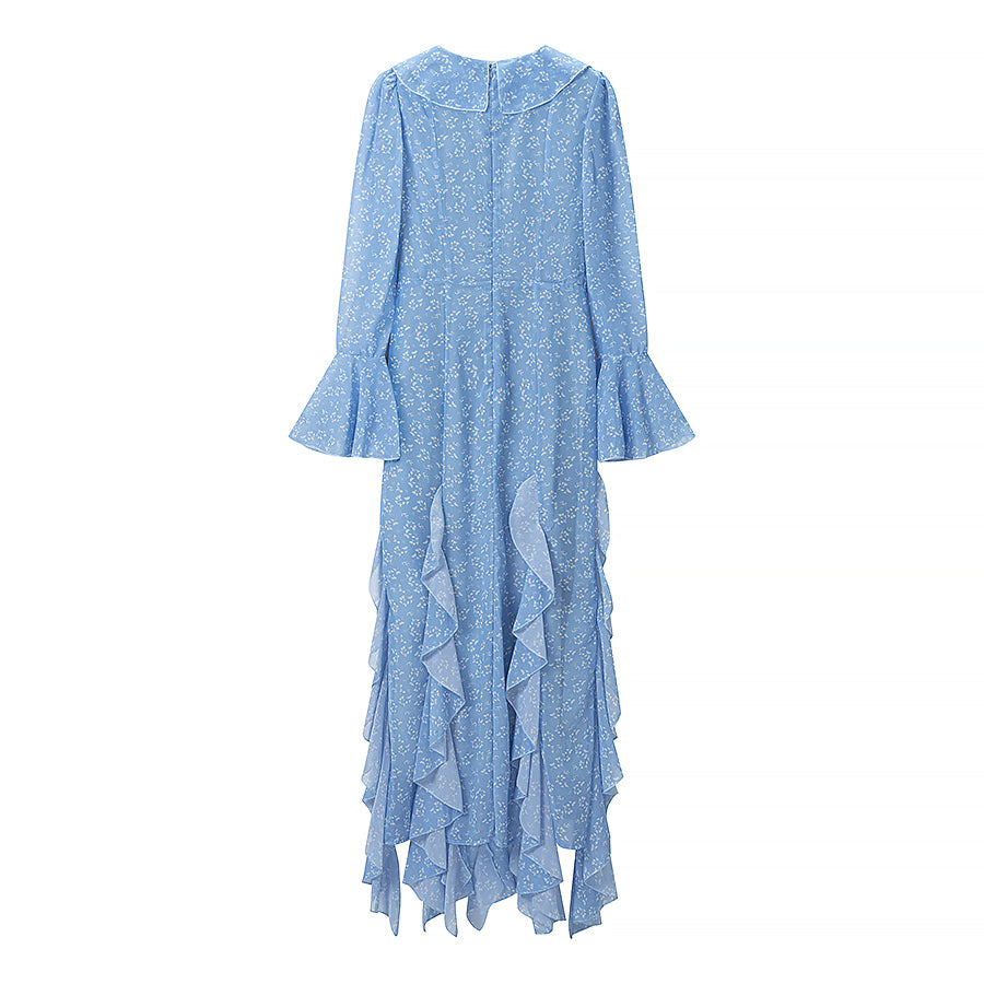 Ditsy Floral V-Neck Ruffle Trim Bell Sleeve Tiered Ruffle Maxi Dress 5